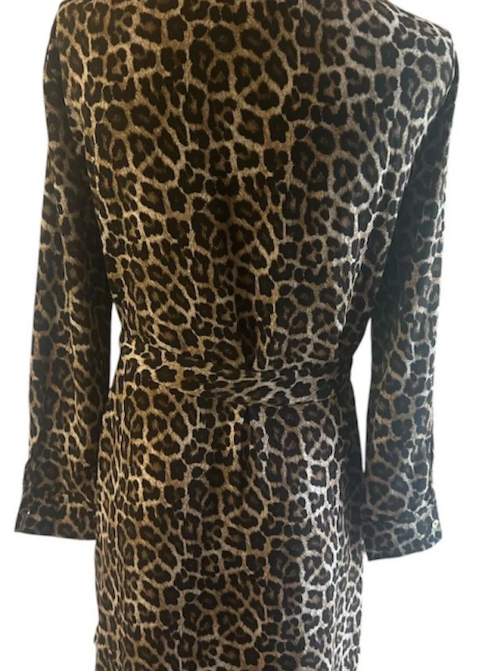 Michael Kors Leopard Print Long Sleeve Shirt Dress in Brown and Black